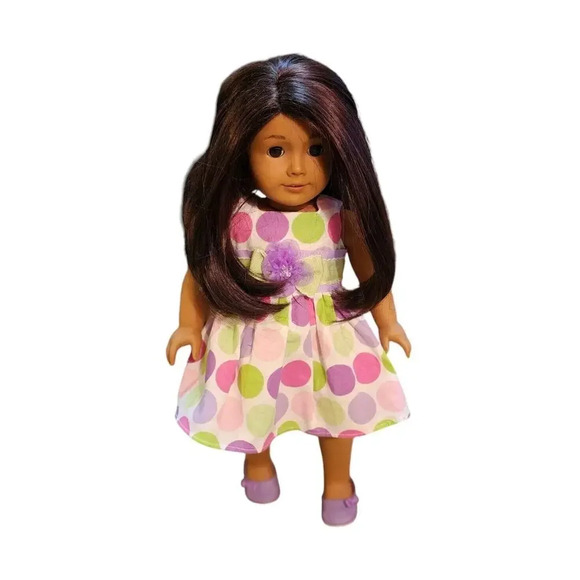 American Girl Doll Brown Hair W/ Colorful Dress 18" Dress w/ Shoes Flawed - Picture 2 of 12